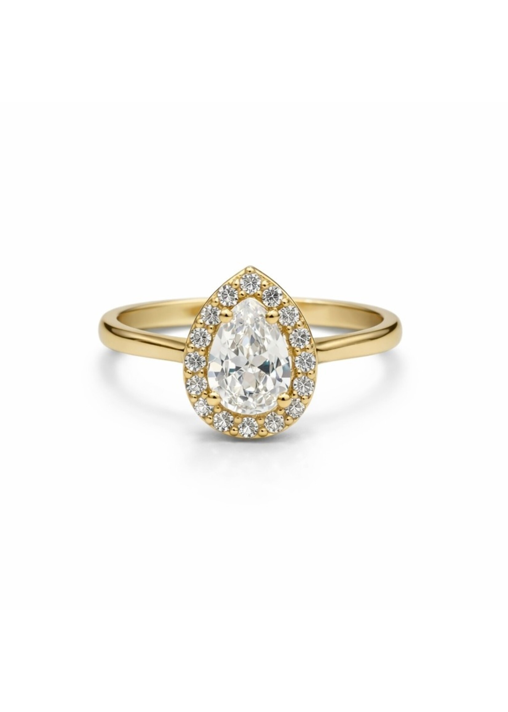 Bague solitaire avec halo poire en Or 10K