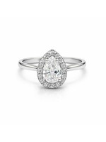PARÉ Bague solitaire avec halo poire en Or blanc 10K