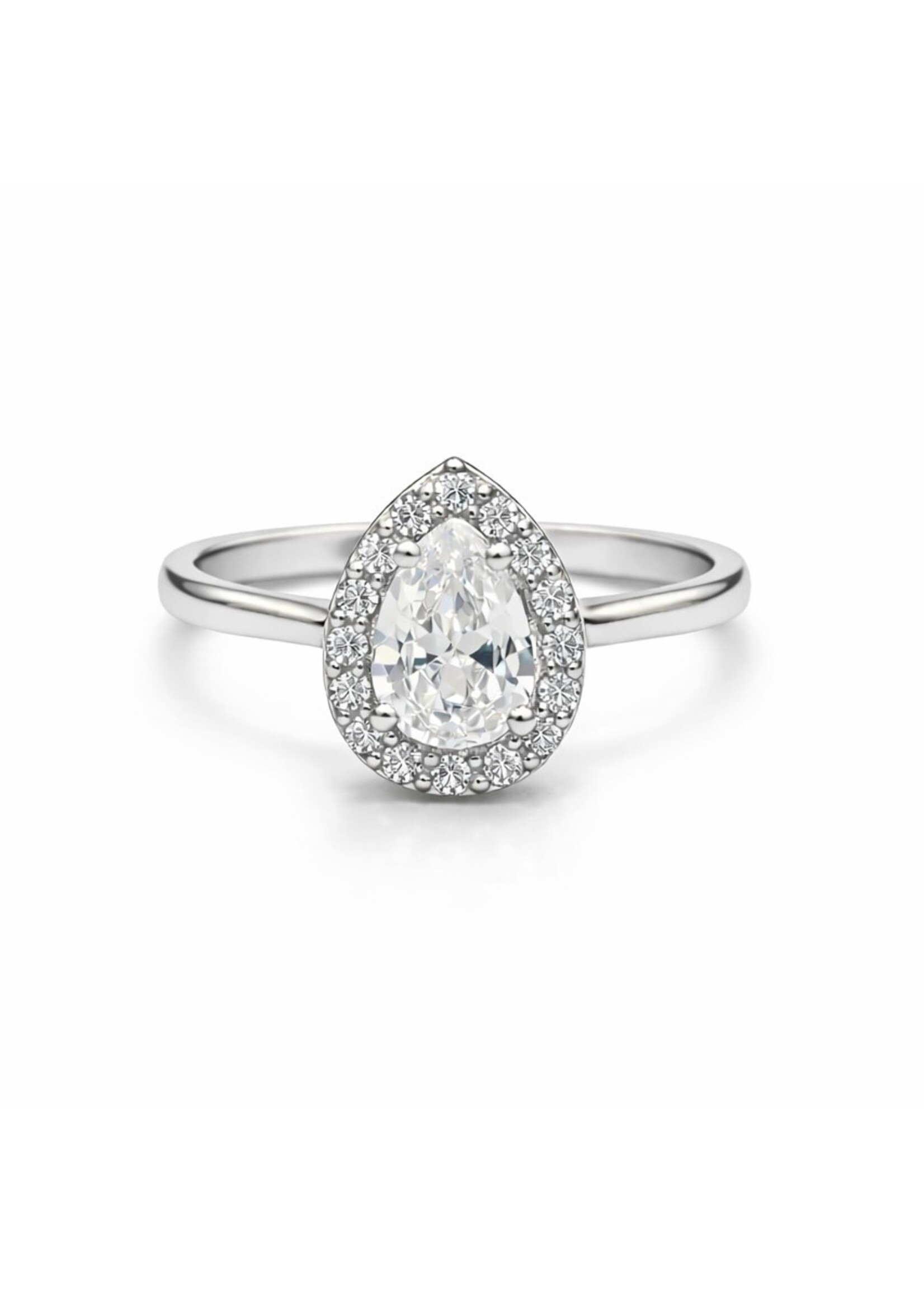 PARÉ Bague solitaire avec halo poire en Or blanc 10K