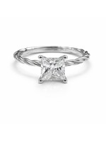 PARÉ Bague torsade solitaire princesse en Or blanc 10K