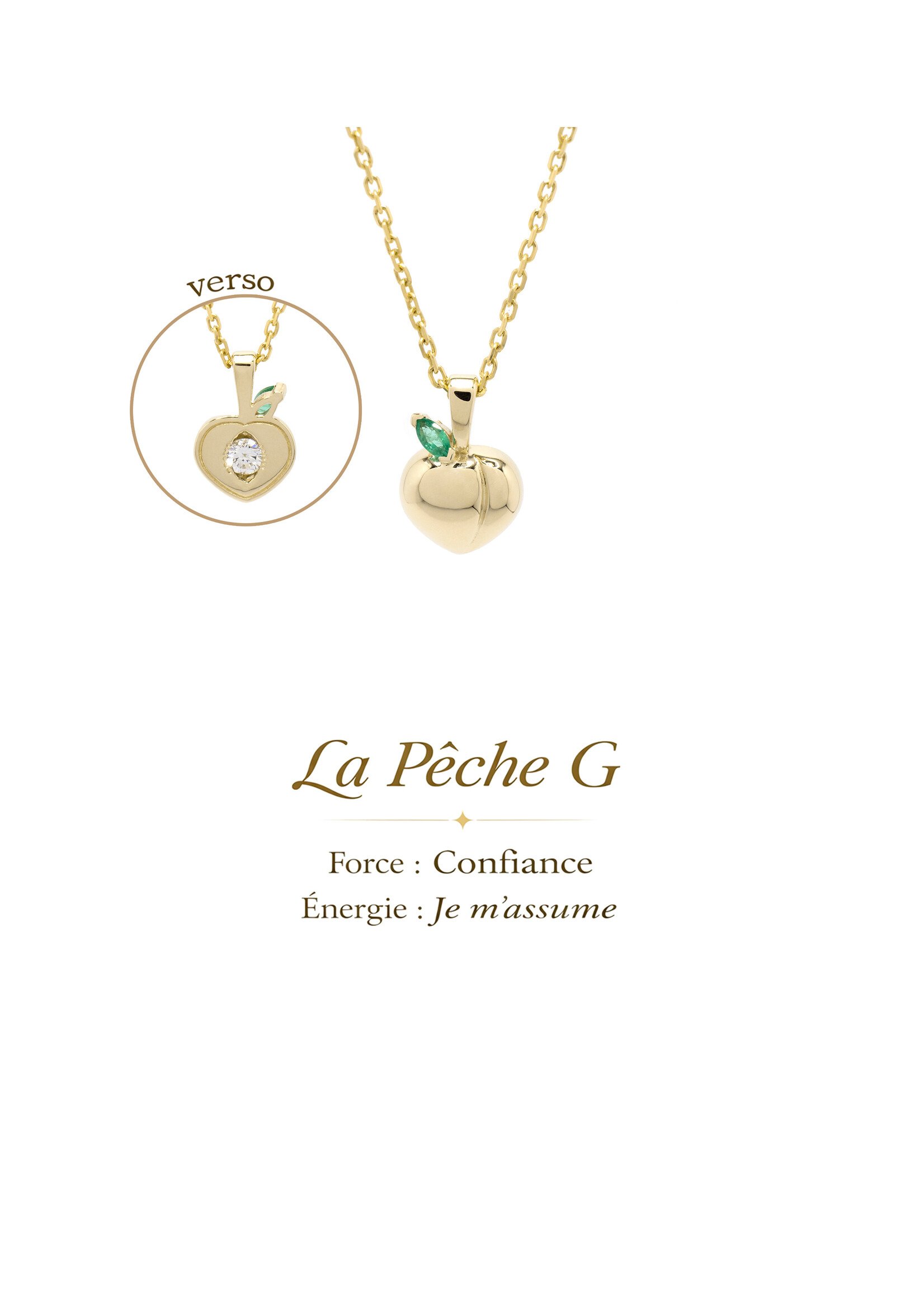 VénÜs «La Pêche G» Pendentif en Or massif avec émeraude et diamant naturels