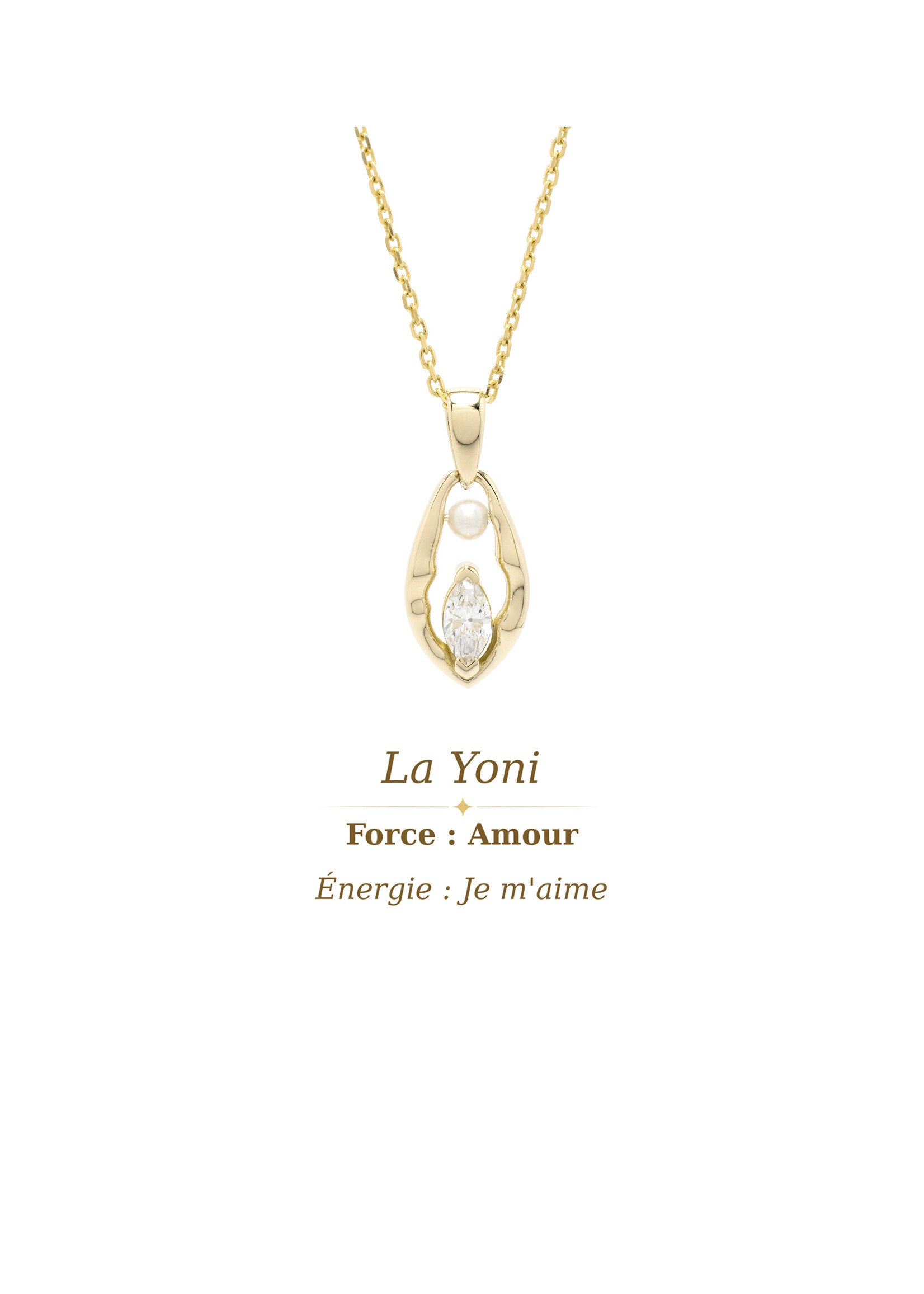 VénÜs «La Yoni» Pendentif avec diamant marquise et perle eau douce 10kY