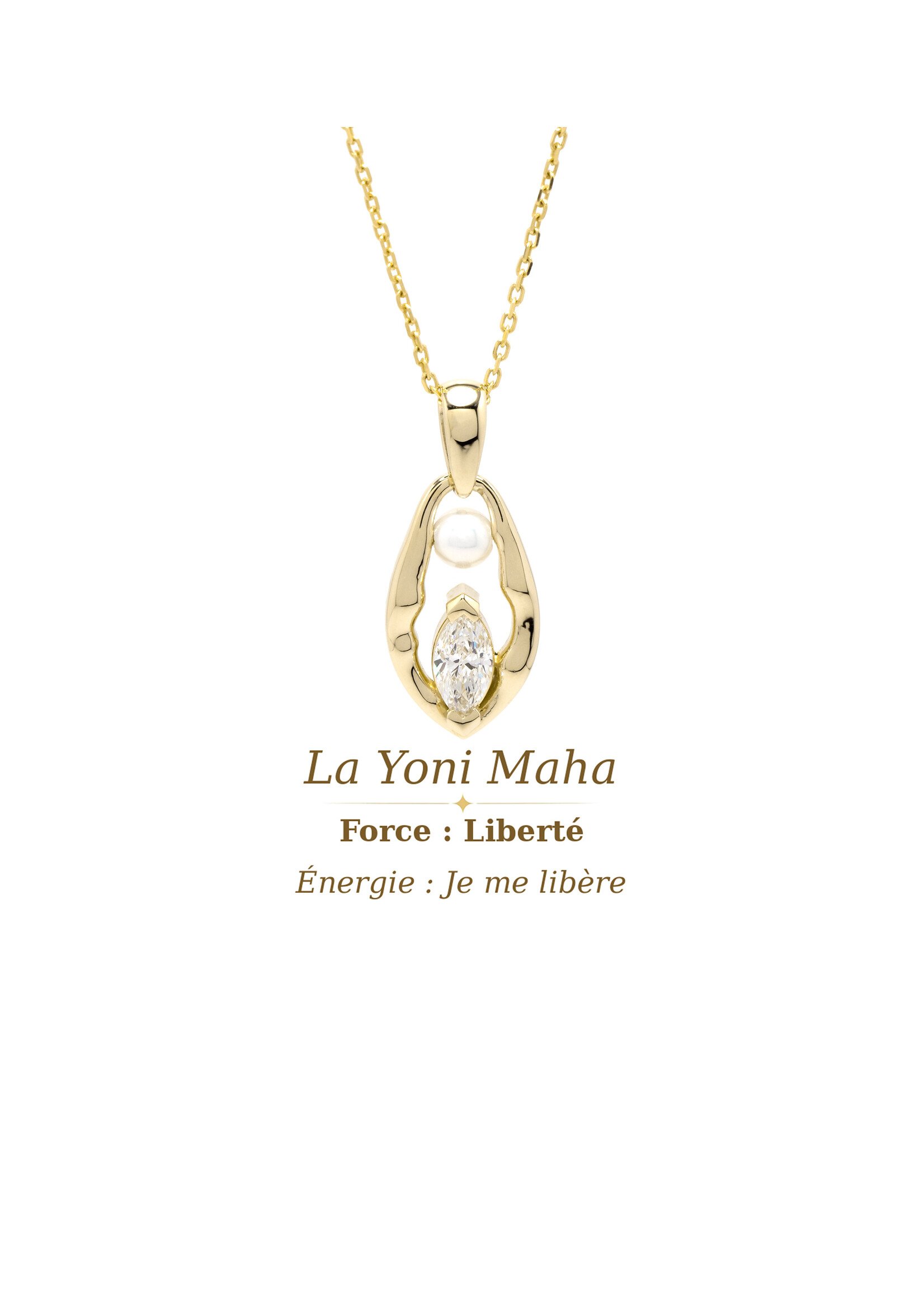 VénÜs «La Maha Yoni» Pendentif en Or Massif avec diamant recyclé et perle d'eau douce