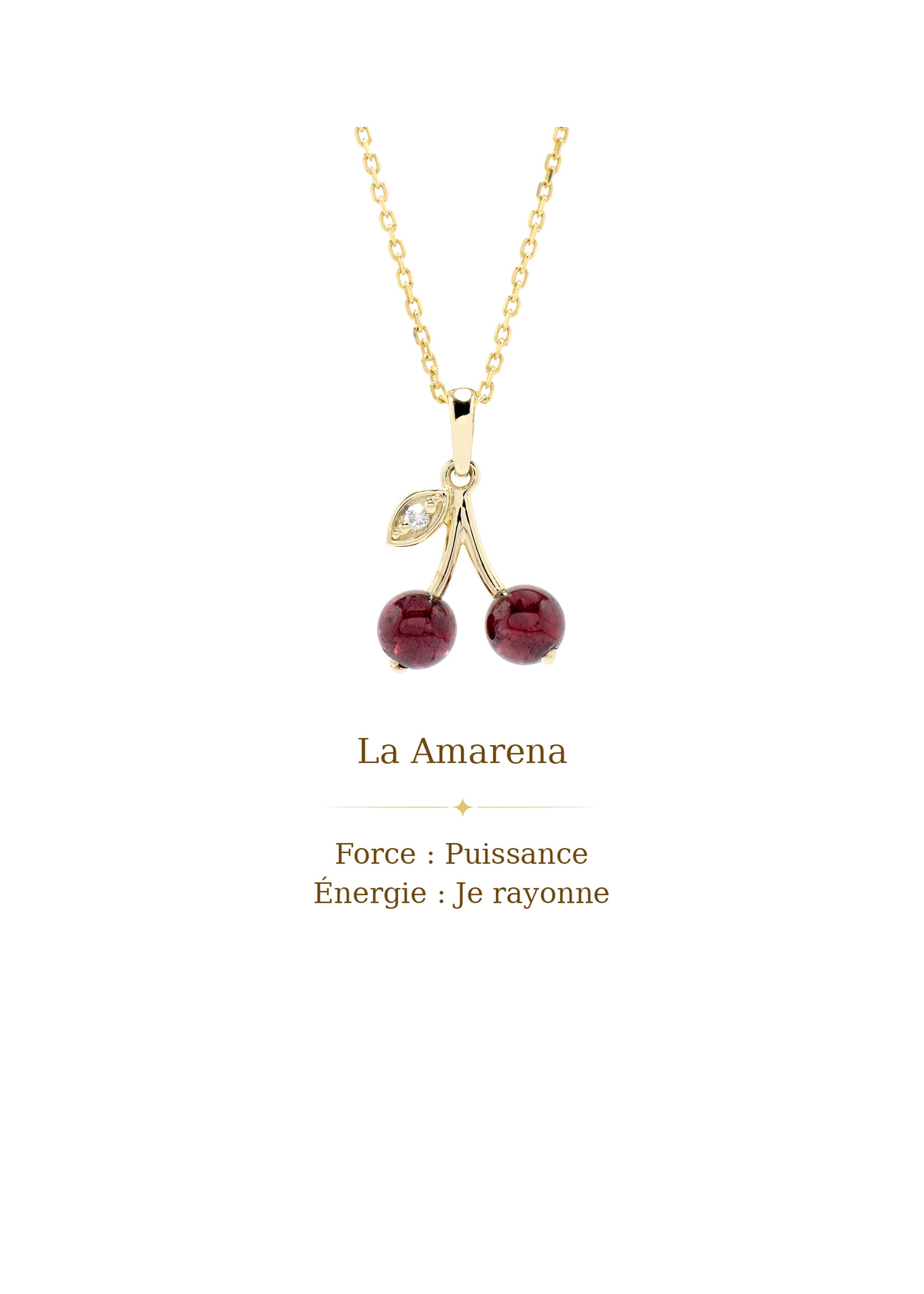 VénÜs « La Amarena »  Pendentif en Or 10k avec diamant recyclé et billes de grenats