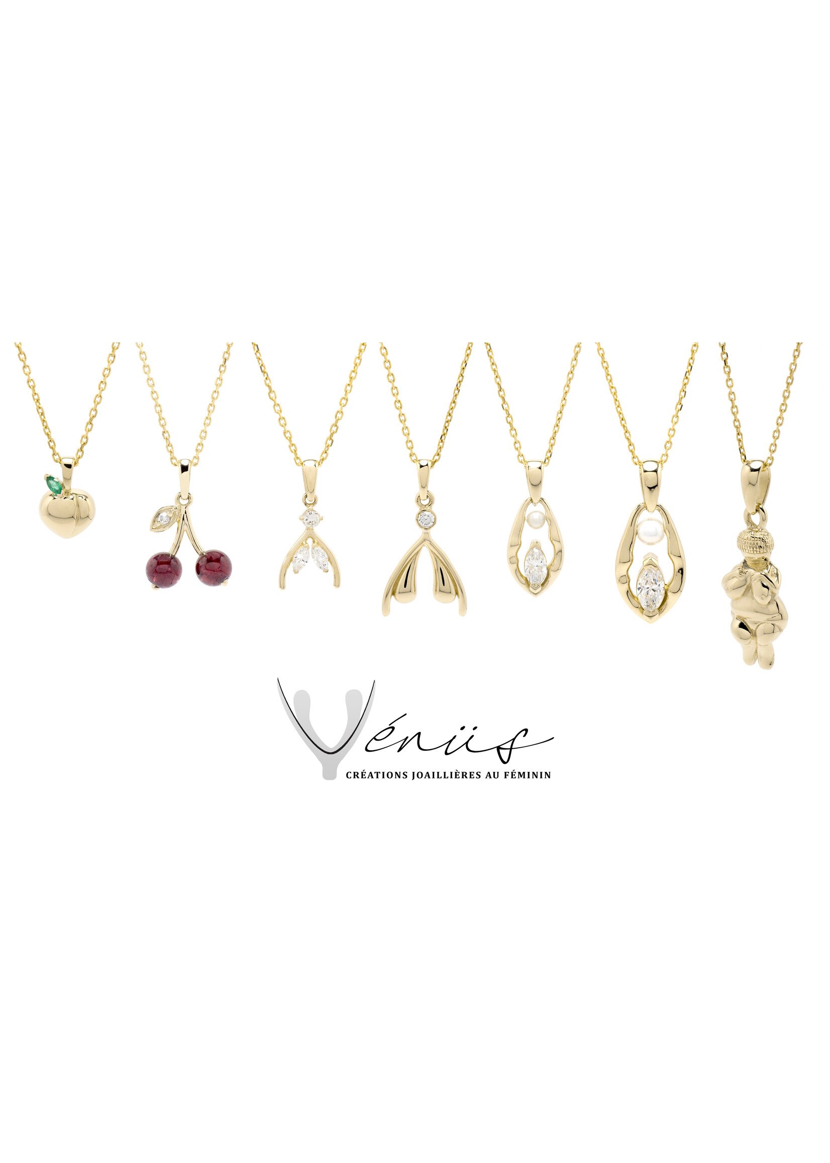 VénÜs «La Yoni» Pendentif avec diamant marquise et perle eau douce 10kY