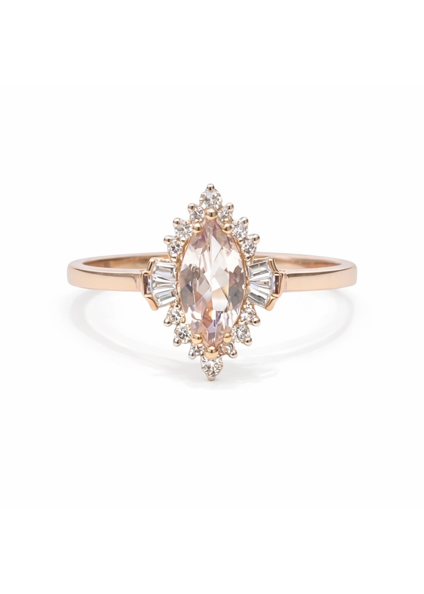 Bague solitaire avec Morganite et diamants naturels en Or rose 14K