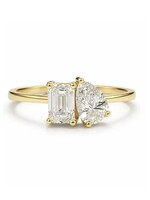 Bague Toi & Moi avec pierre coupe Émeraude et poire en Or 14K