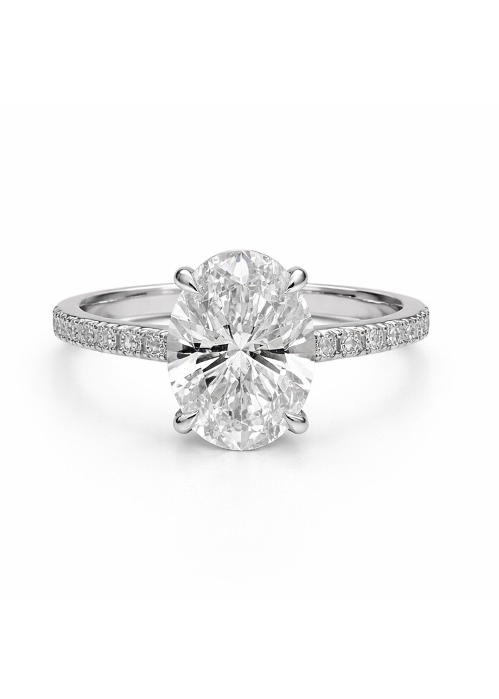 PARÉ Bague solitaire en or blanc 14K avec diamant ovale de 4 carats