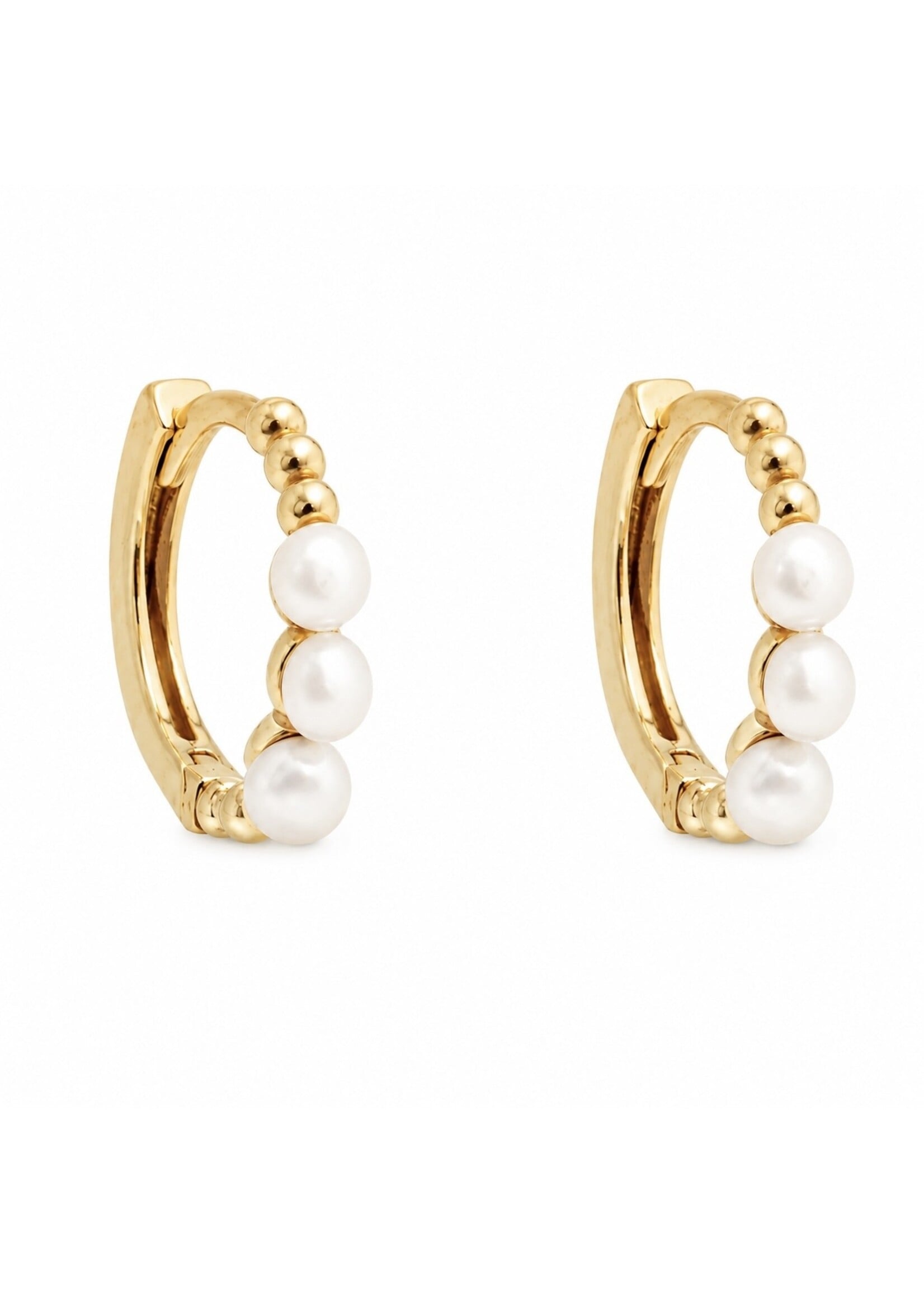 Boucles d'oreilles Huggies boules en Or 10K et perles d'eau douce naturelle