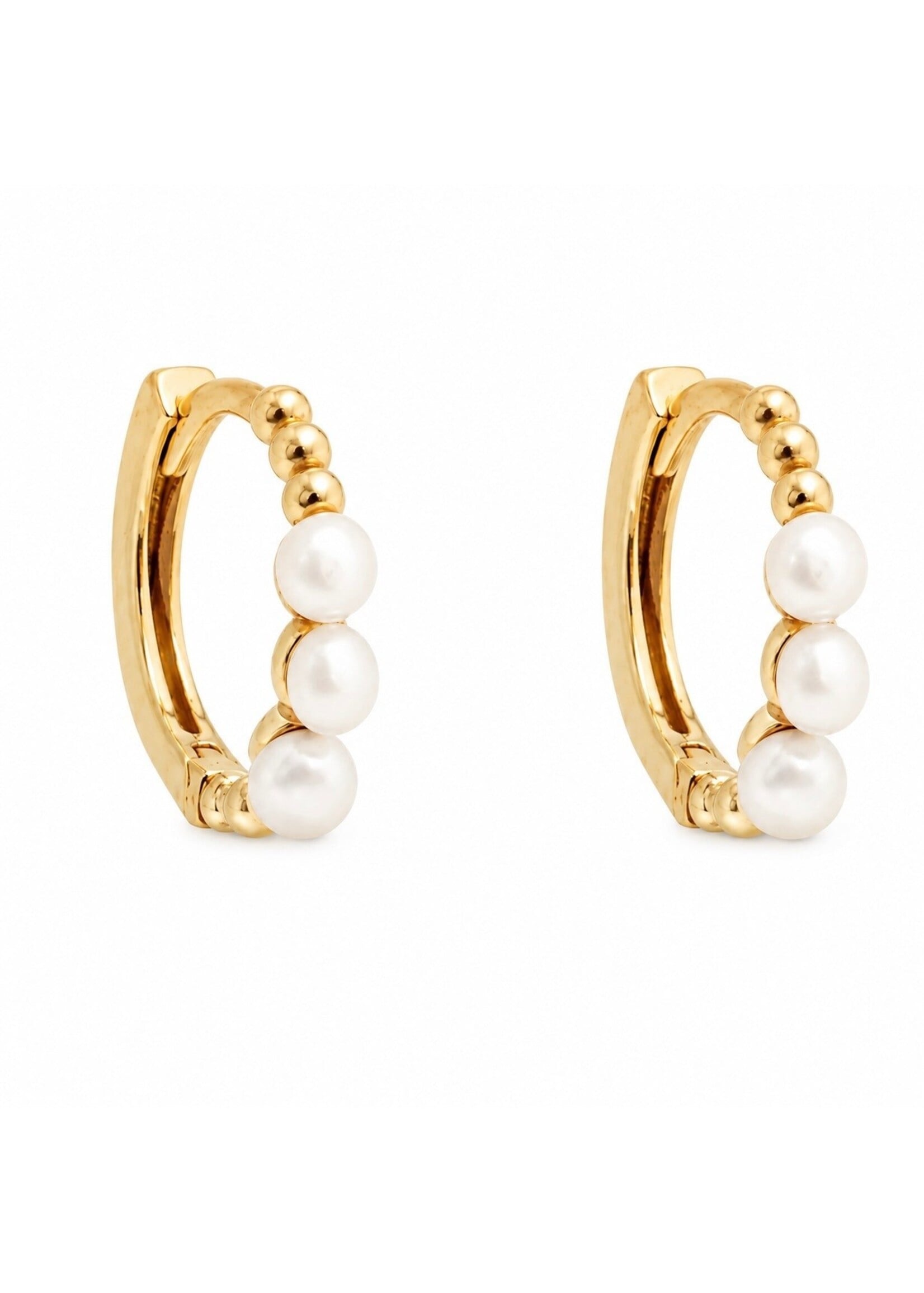 Boucles d'oreilles Huggies boules en Or 10K et perles d'eau douce naturelle