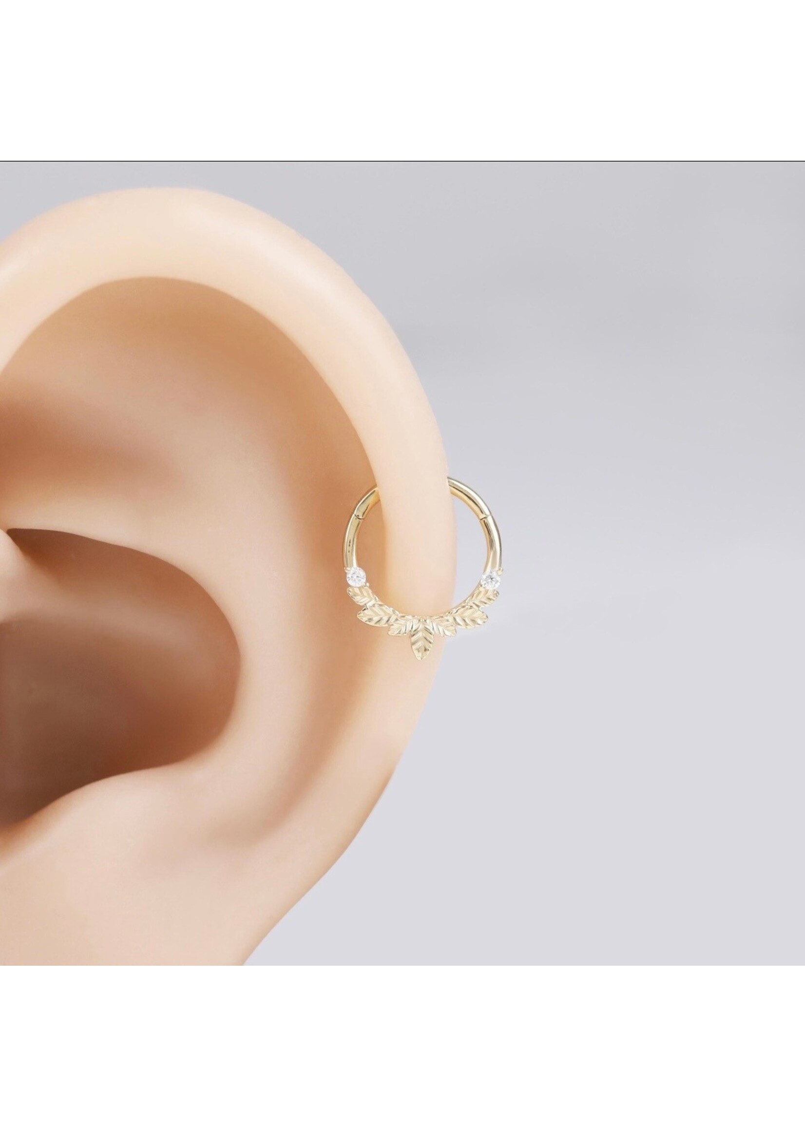Bijou de nez ou cartilage avec feuilles en Or 14K