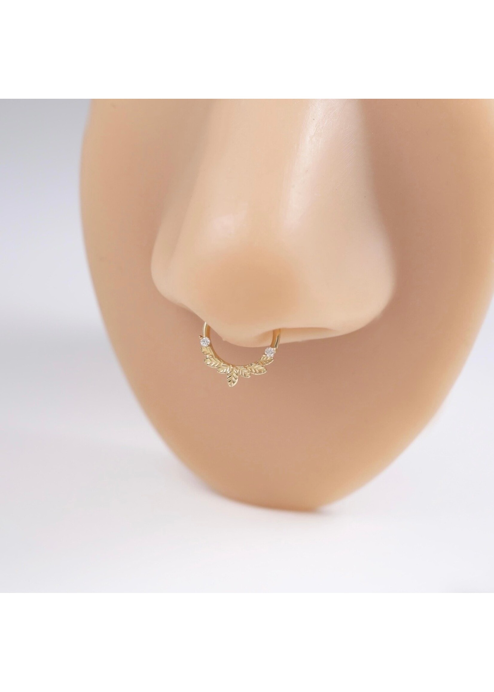 Bijou de nez ou cartilage avec feuilles en Or 14K