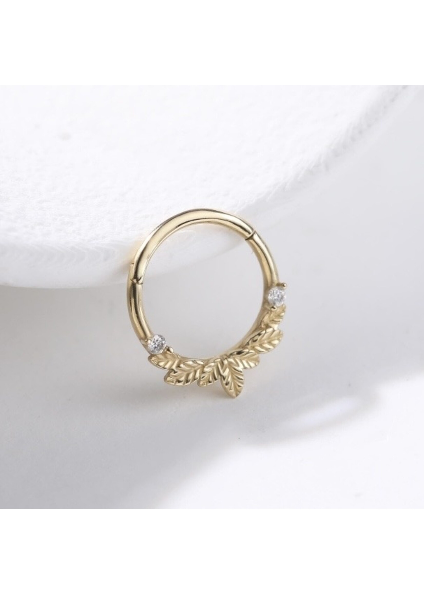 Bijou de nez ou cartilage avec feuilles en Or 14K