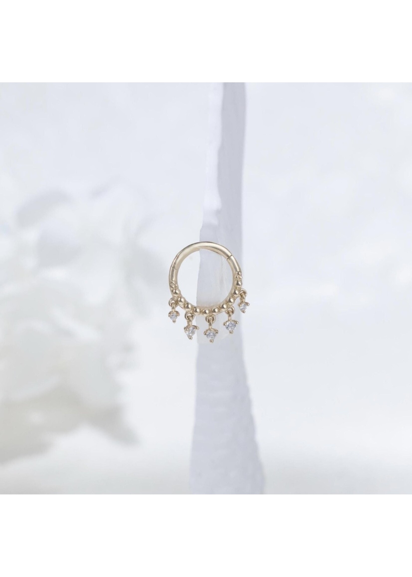 Bijou de nez ou cartilage en Or 14K avec pierres pendantes
