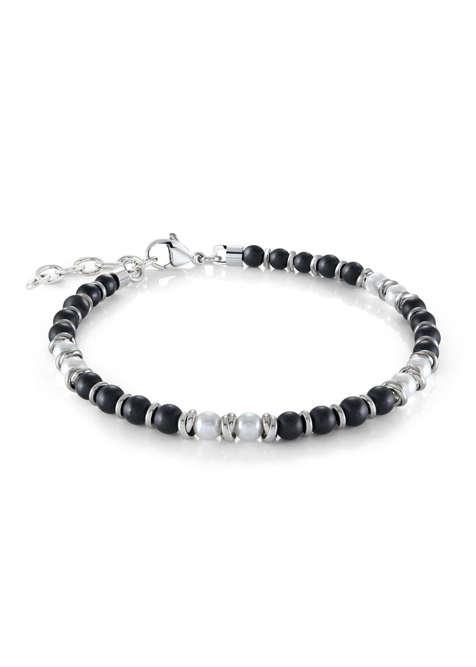 Bracelet en stainless steel avec billes en Onyx noir