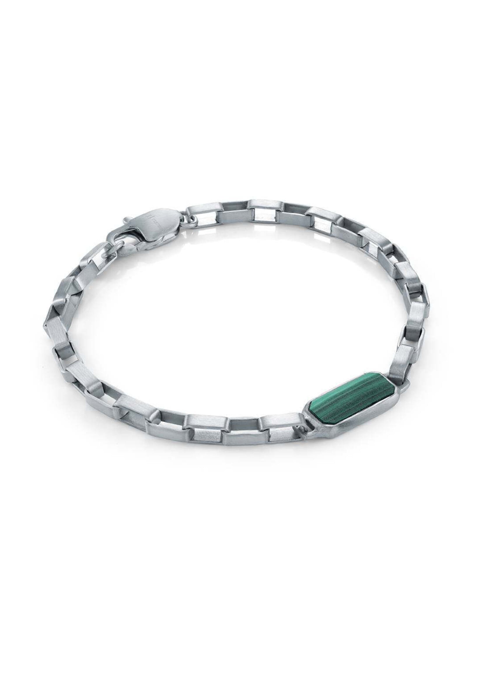 Bracelet avec mailles rectangles en stainless steel et Malachite