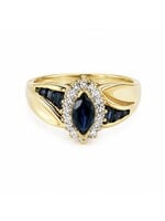 Bague Vintage en or 10K avec saphirs et diamants naturels - seconde main