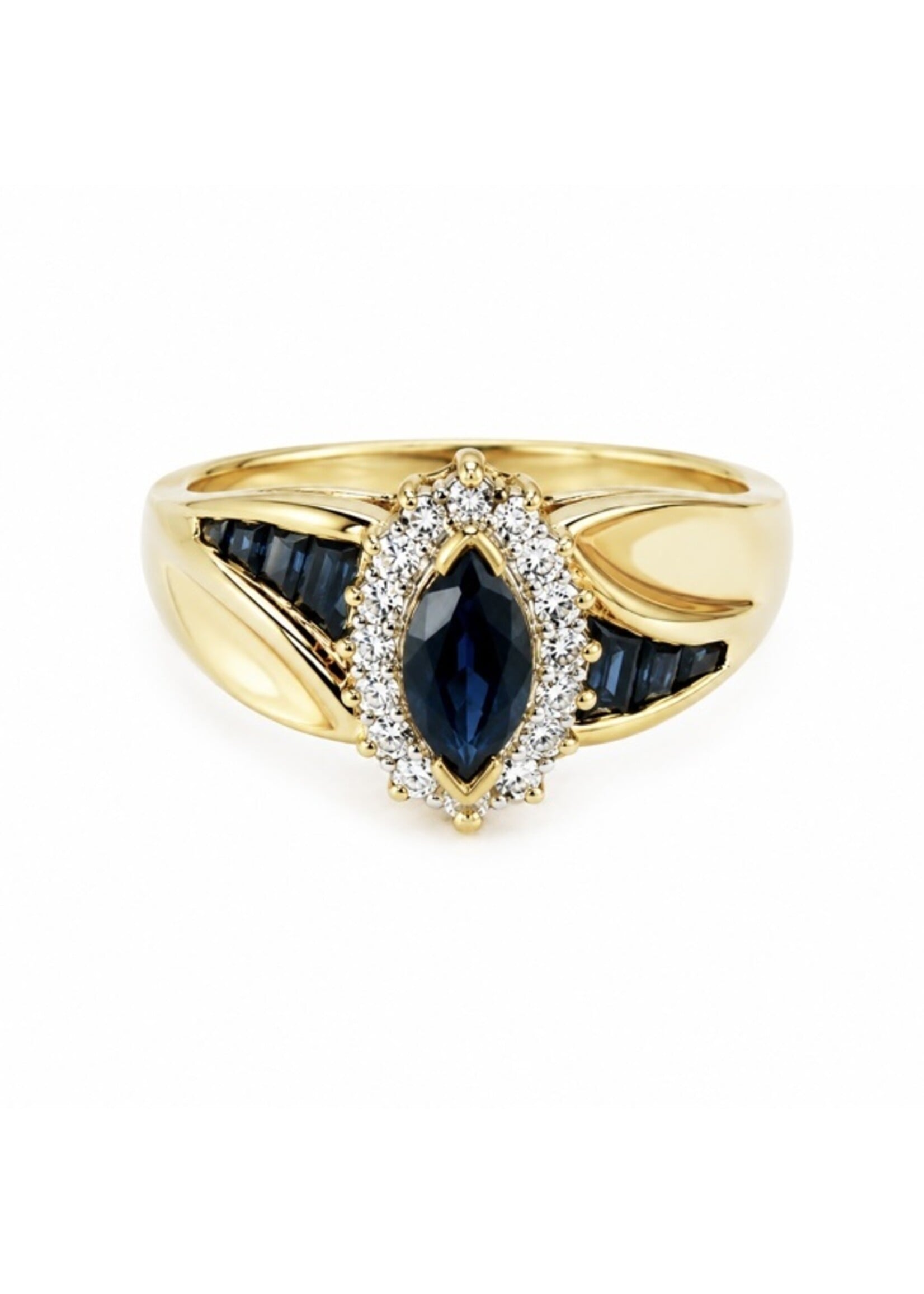 Bague Vintage en or 10K avec saphirs et diamants naturels - seconde main