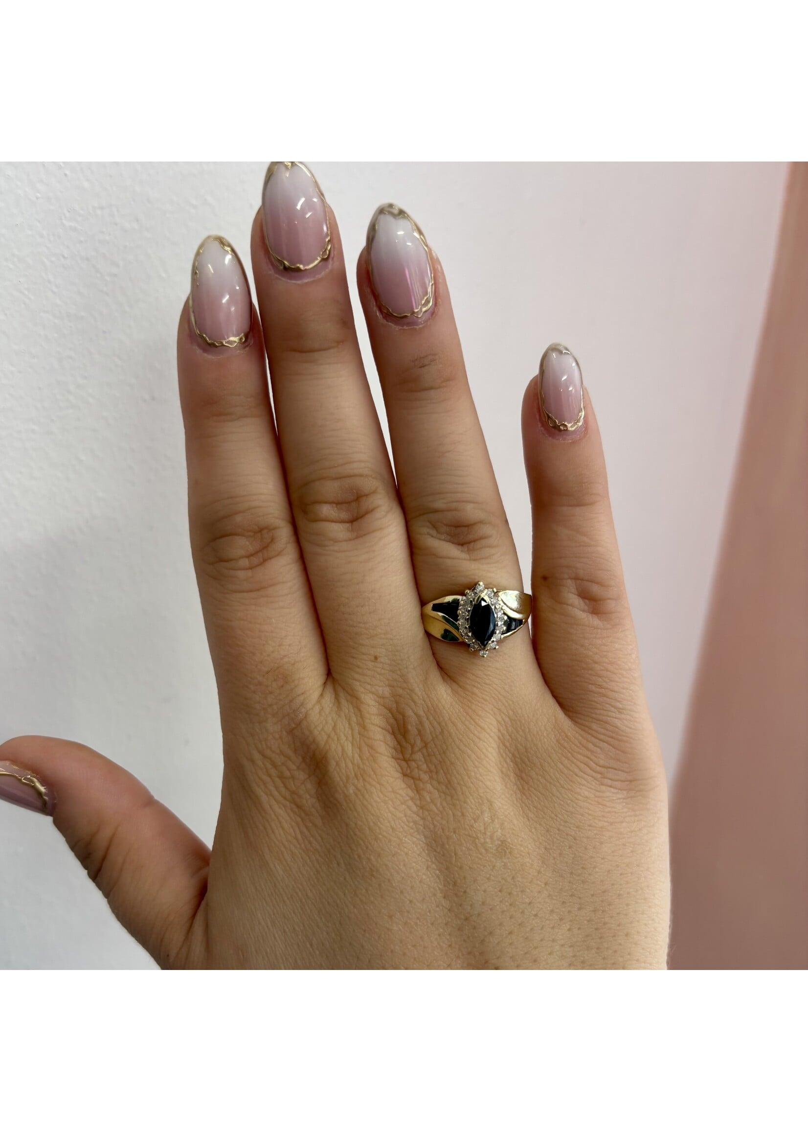 Bague Vintage en or 10K avec saphirs et diamants naturels - seconde main