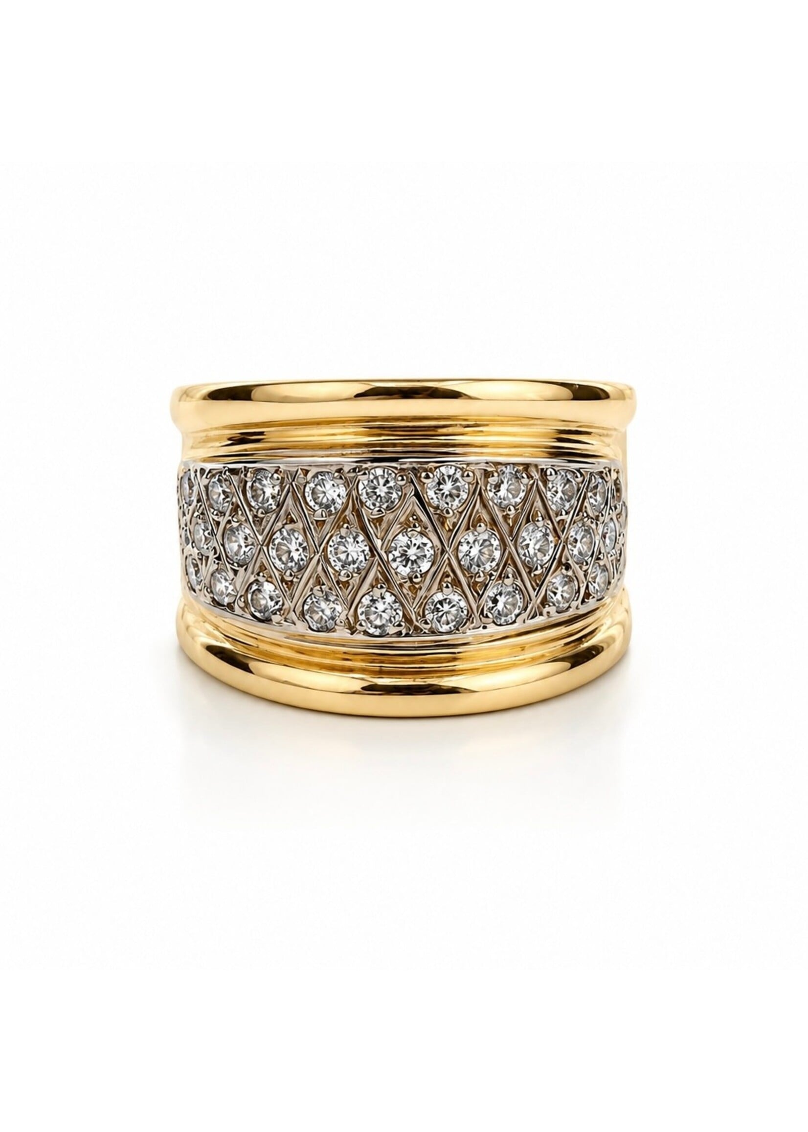 Bague large en or 14K avec diamants naturels - seconde main