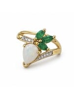 Bague en or 10K avec opale poire, émeraudes et diamants naturels - seconde main