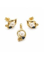 Ensemble Boucles d'oreilles et Pendentif en Or 10K avec saphirs et perles naturelles - seconde main