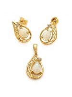 Ensemble Boucles d'oreilles et Pendentif en Or 10K avec opales et diamants naturels - seconde main