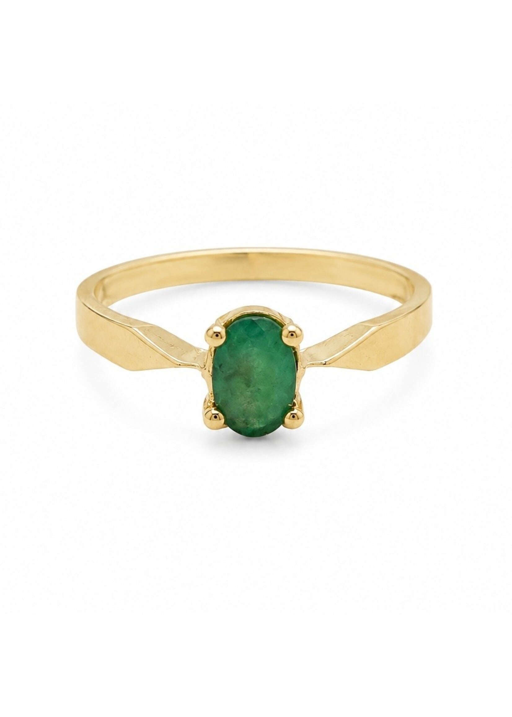 Bague solitaire en or 10K avec émeraude ovale naturelle - seconde main