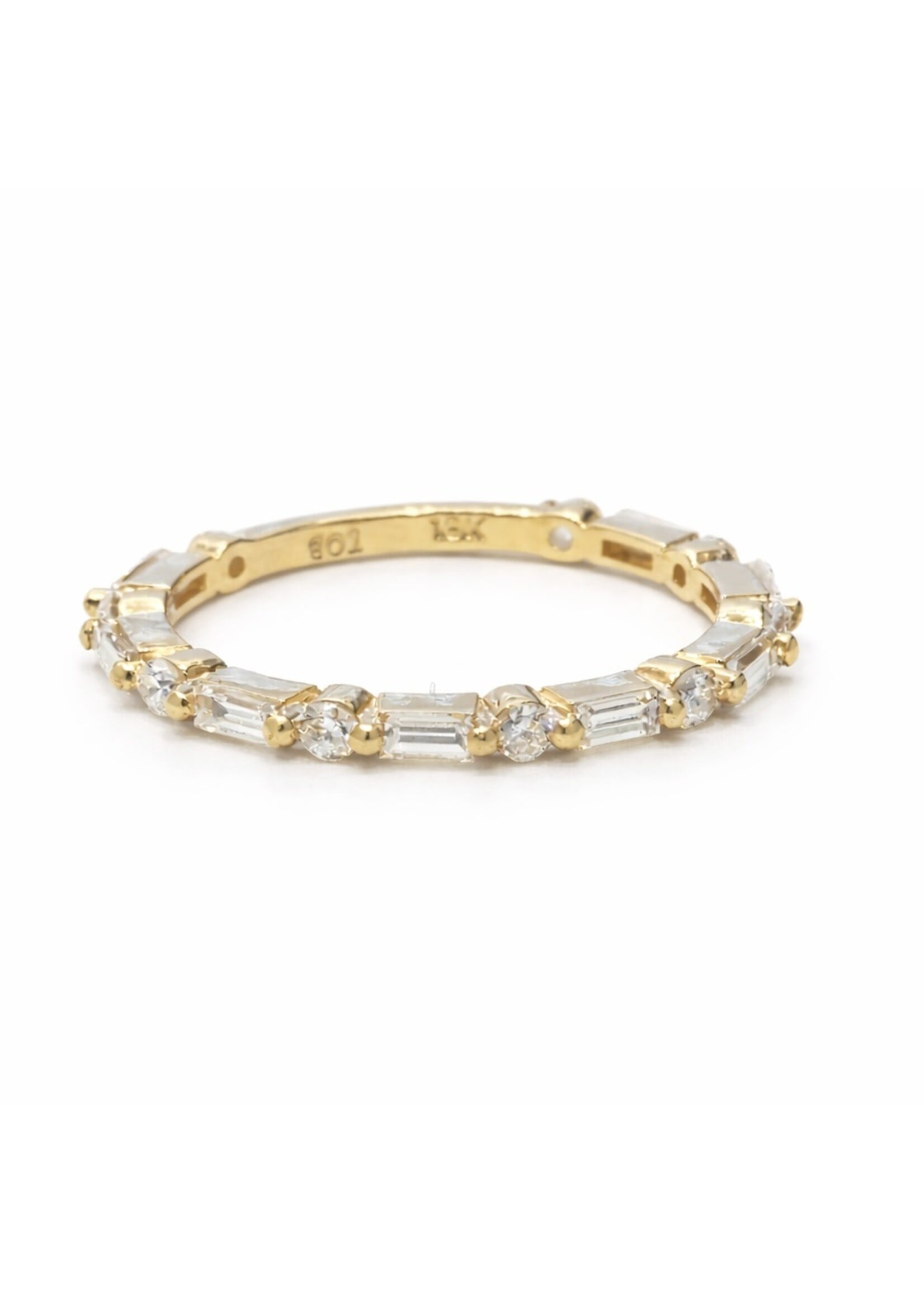 Jonc semi-éternité en Or 18K avec diamants ronds et baguettes