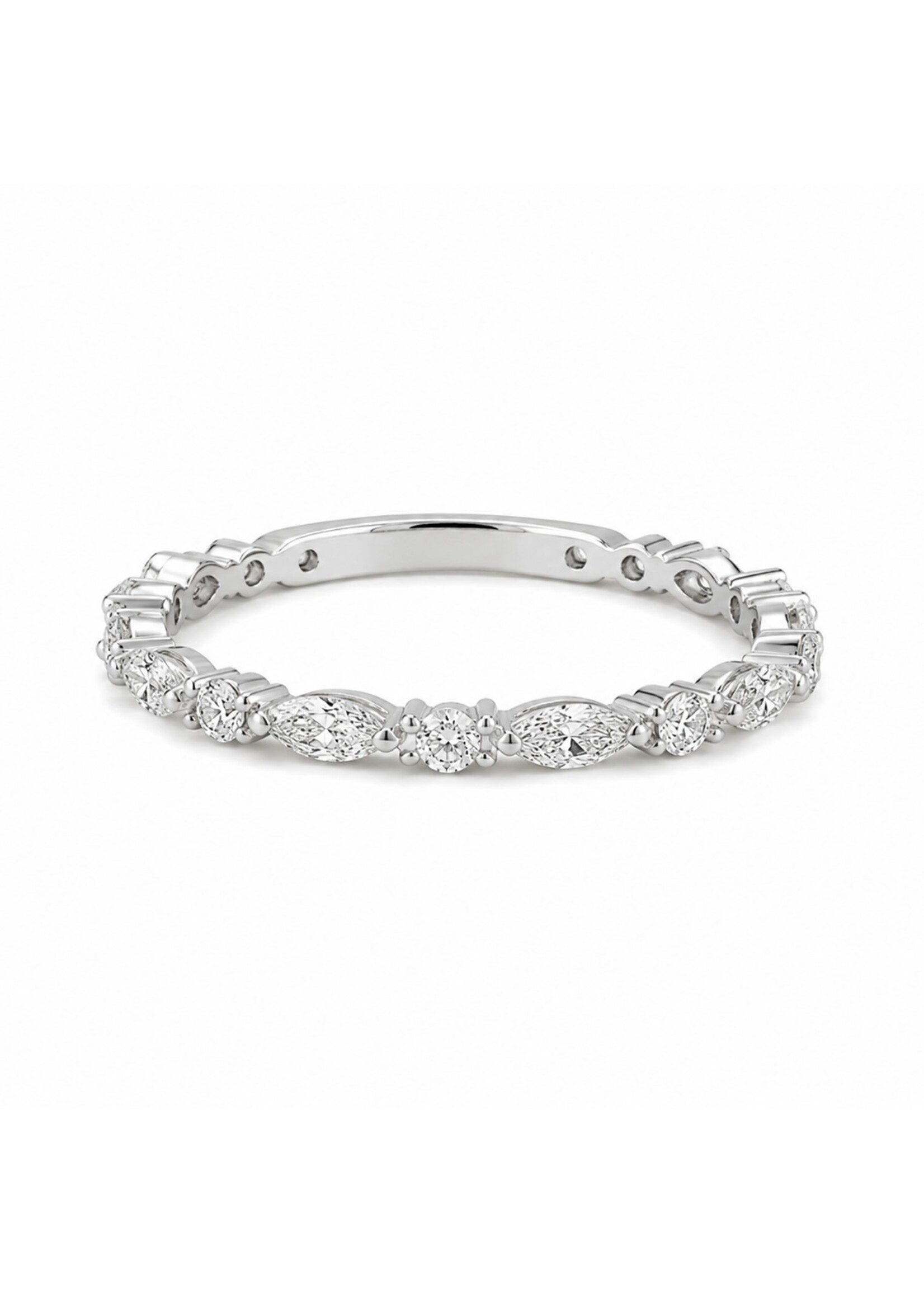 Jonc semi-éternité en Or 18K avec diamants marquises et ronds