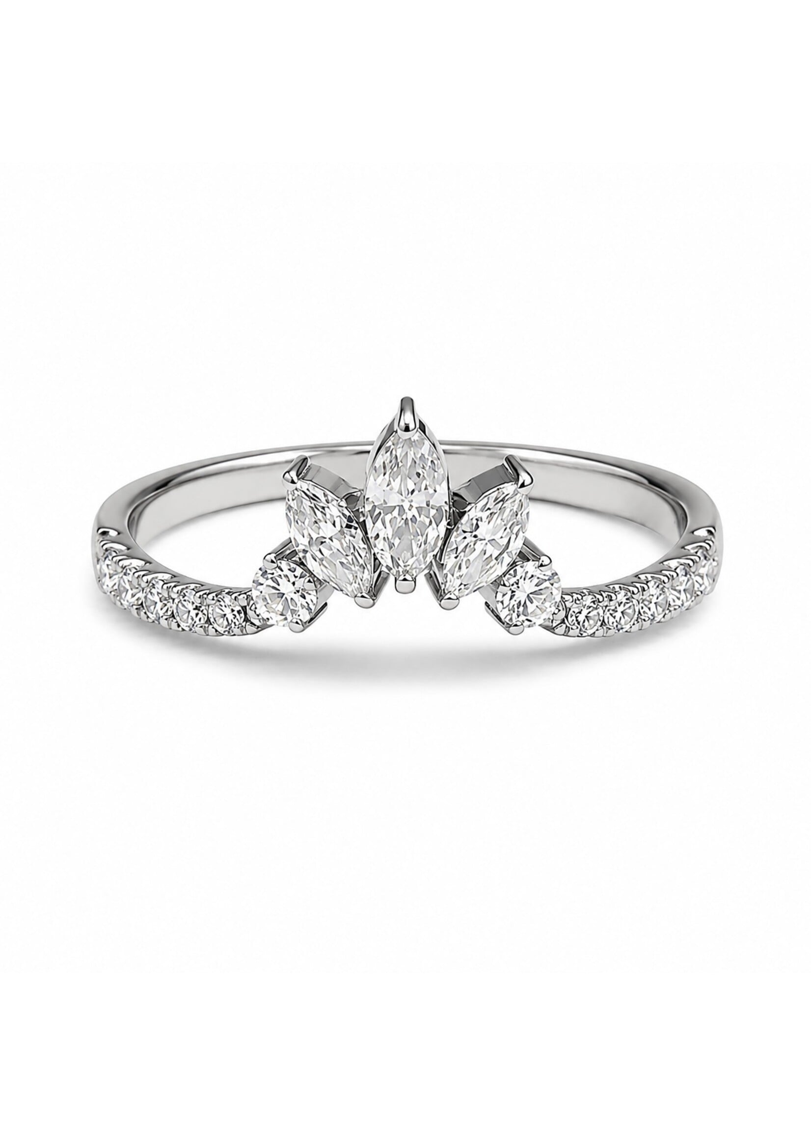 Jonc couronne de princesse en Or blanc 14K avec diamants