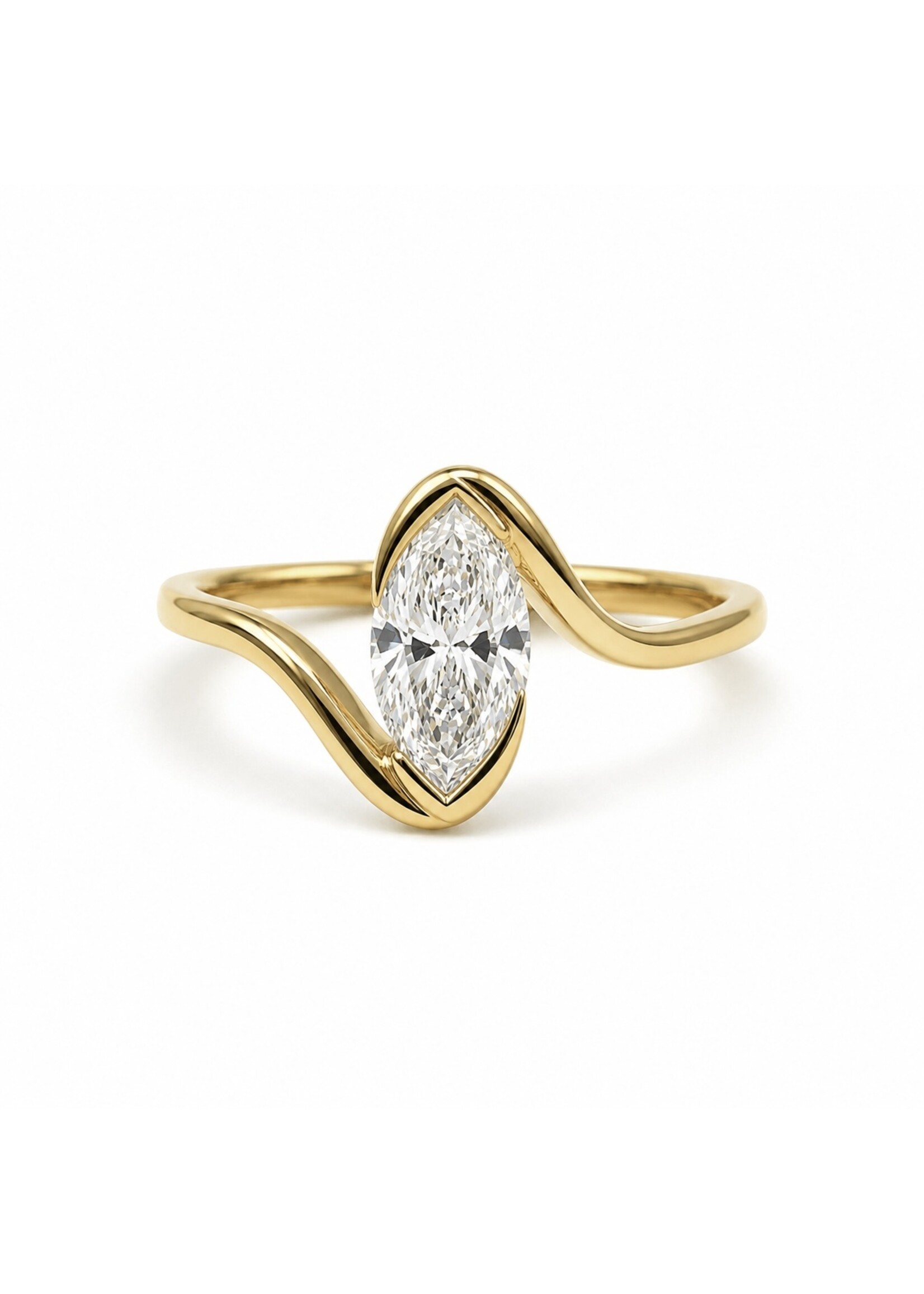 PARÉ Bague solitaire  «curve» avec diamant marquise en Or 14K