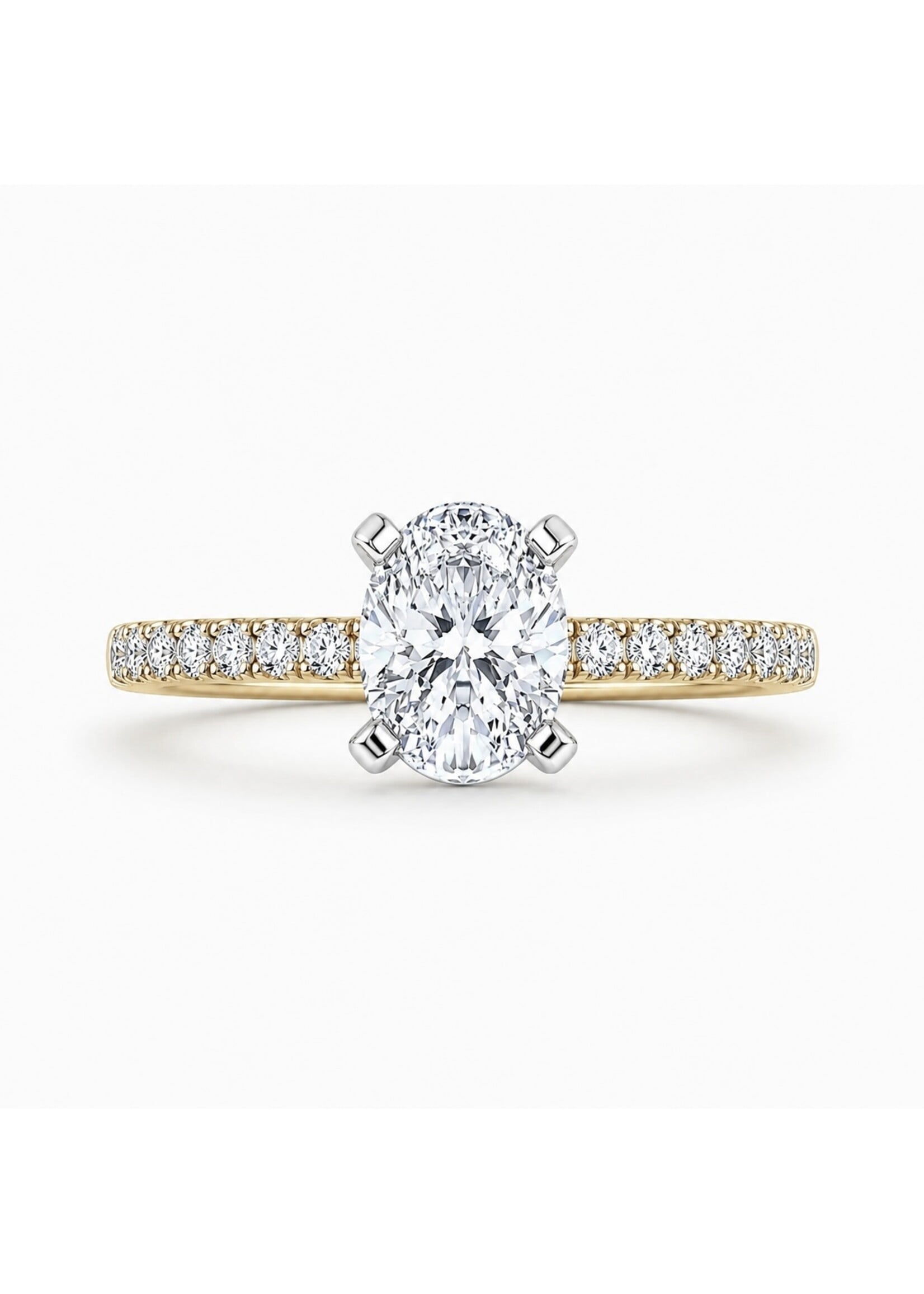 PARÉ Bague solitaire ovale avec diamants en Or 14K