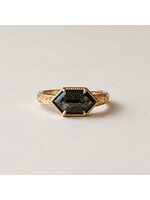 PARÉ Bague solitaire en Or 14K avec diamant Sel & Poivre et gravure à la main