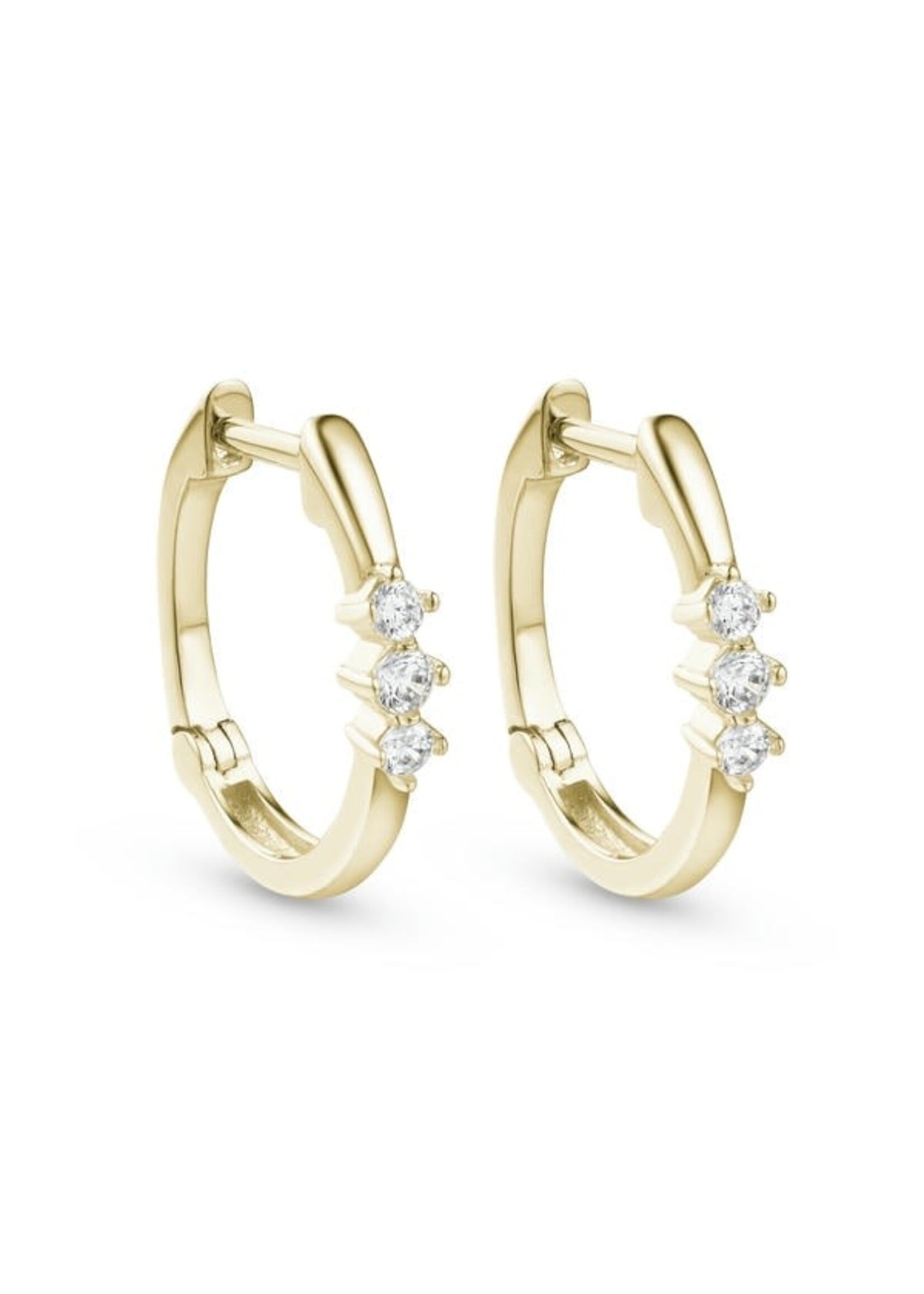 Boucles d'oreilles Huggies ovales en Or 10K avec trinité de diamants