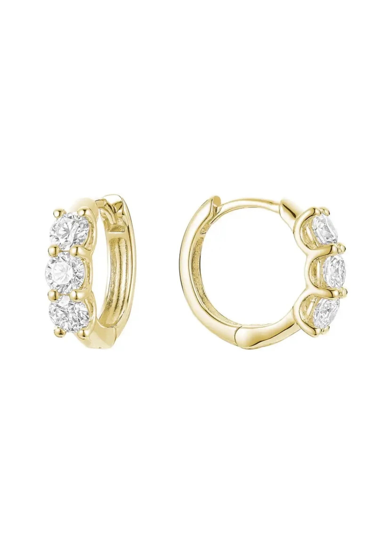 Boucles d'oreilles Huggies en Or 14K avec trinité de diamants