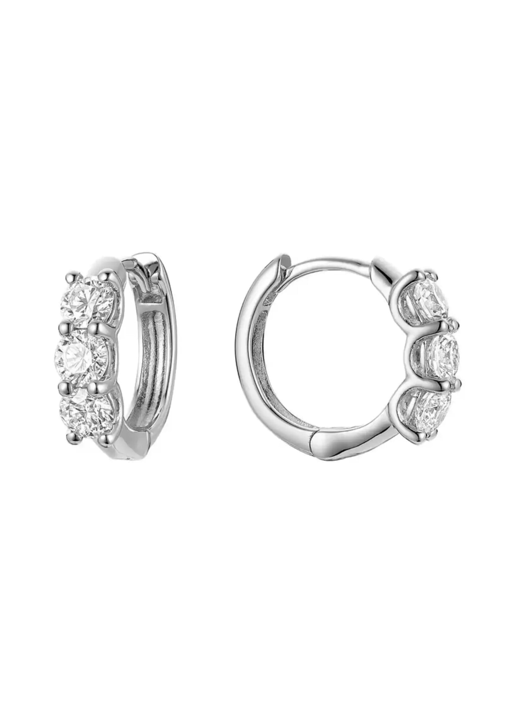 Boucles d'oreilles Huggies en Or blanc 14K avec trinité de diamants