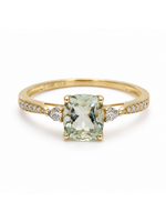 Bague Solitaire pavé avec Cushion Quartz mint et diamants en Or 10KY