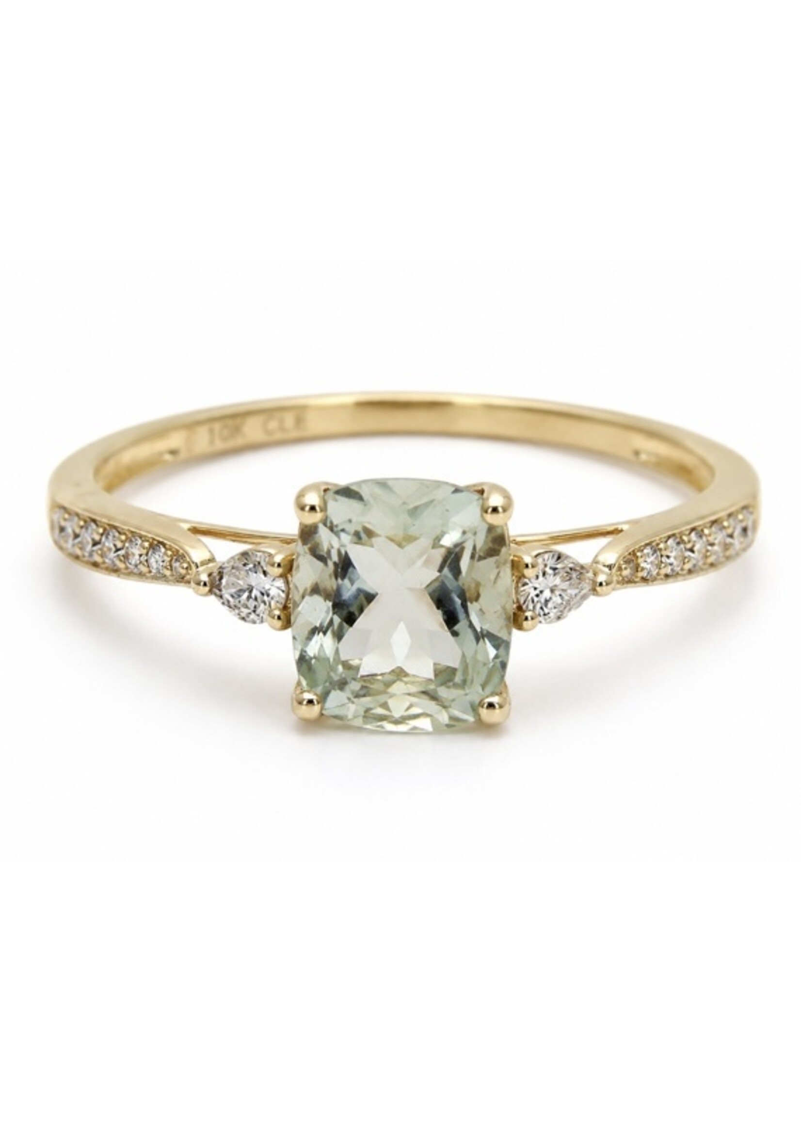 Bague Solitaire pavé avec Cushion Quartz mint et diamants et en Or 10KY