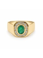 Bague chevalière en or 10K avec émeraude et diamants naturels - seconde main