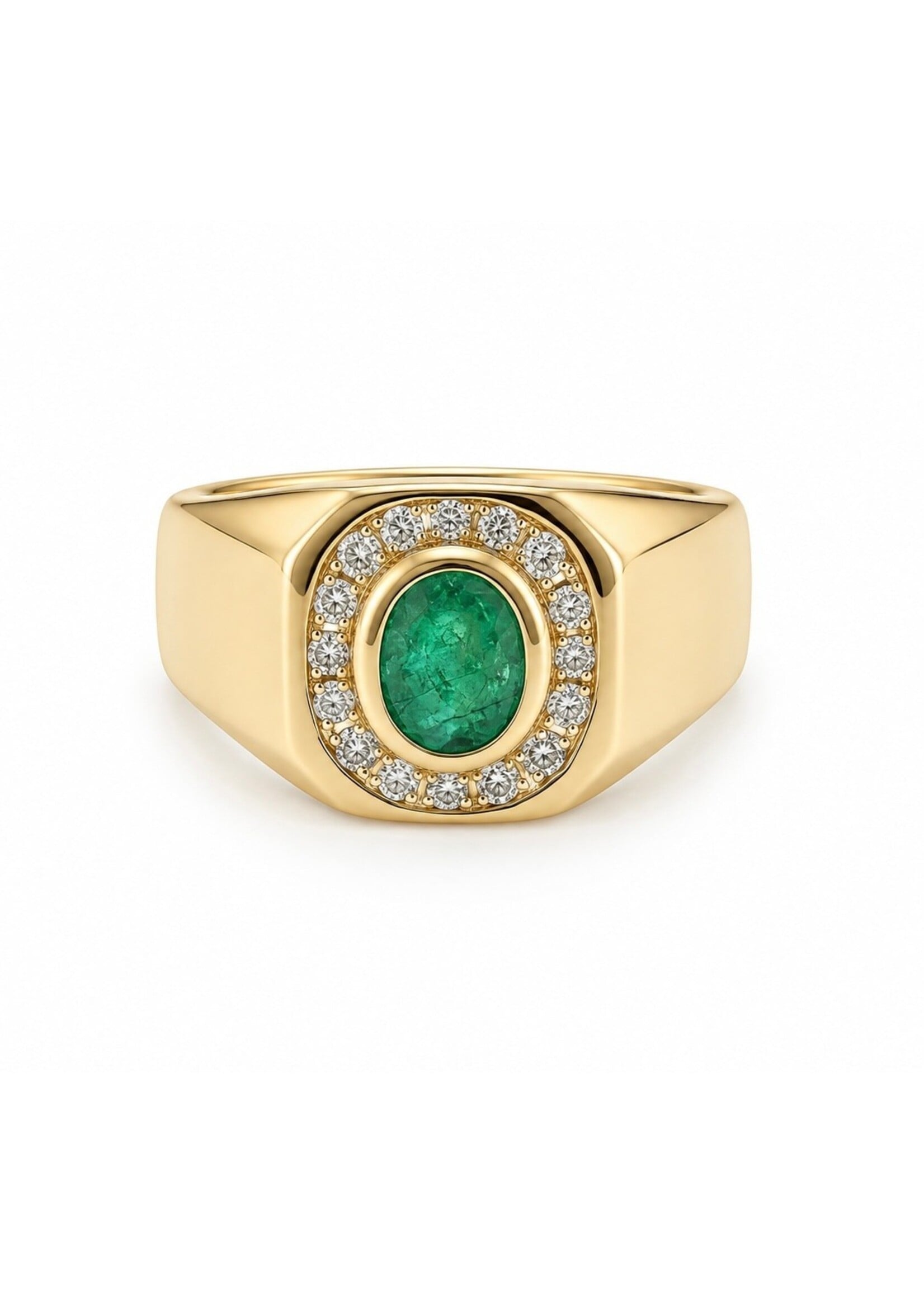 Bague chevalière en or 10K avec émeraude et diamants naturels - seconde main
