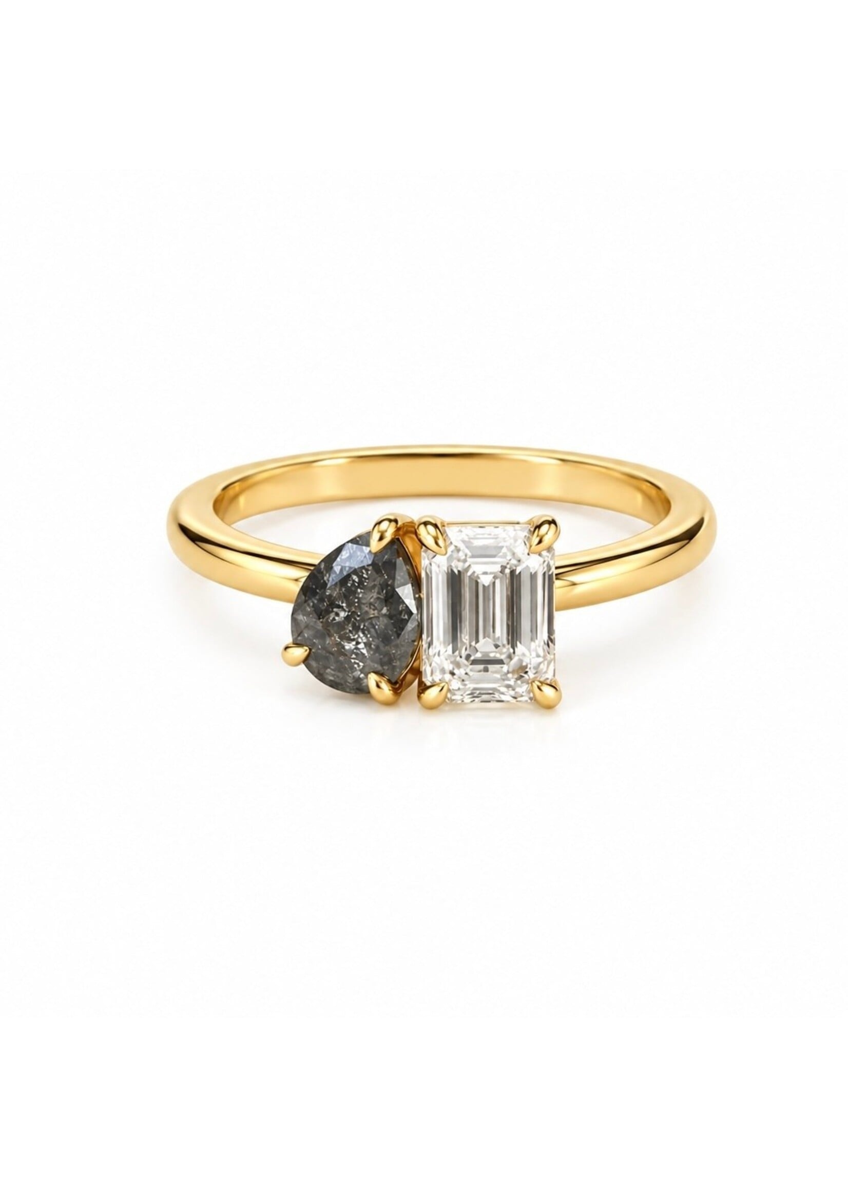 Bague toi&moi en Or 14K avec diamants sel et poivre et emerald