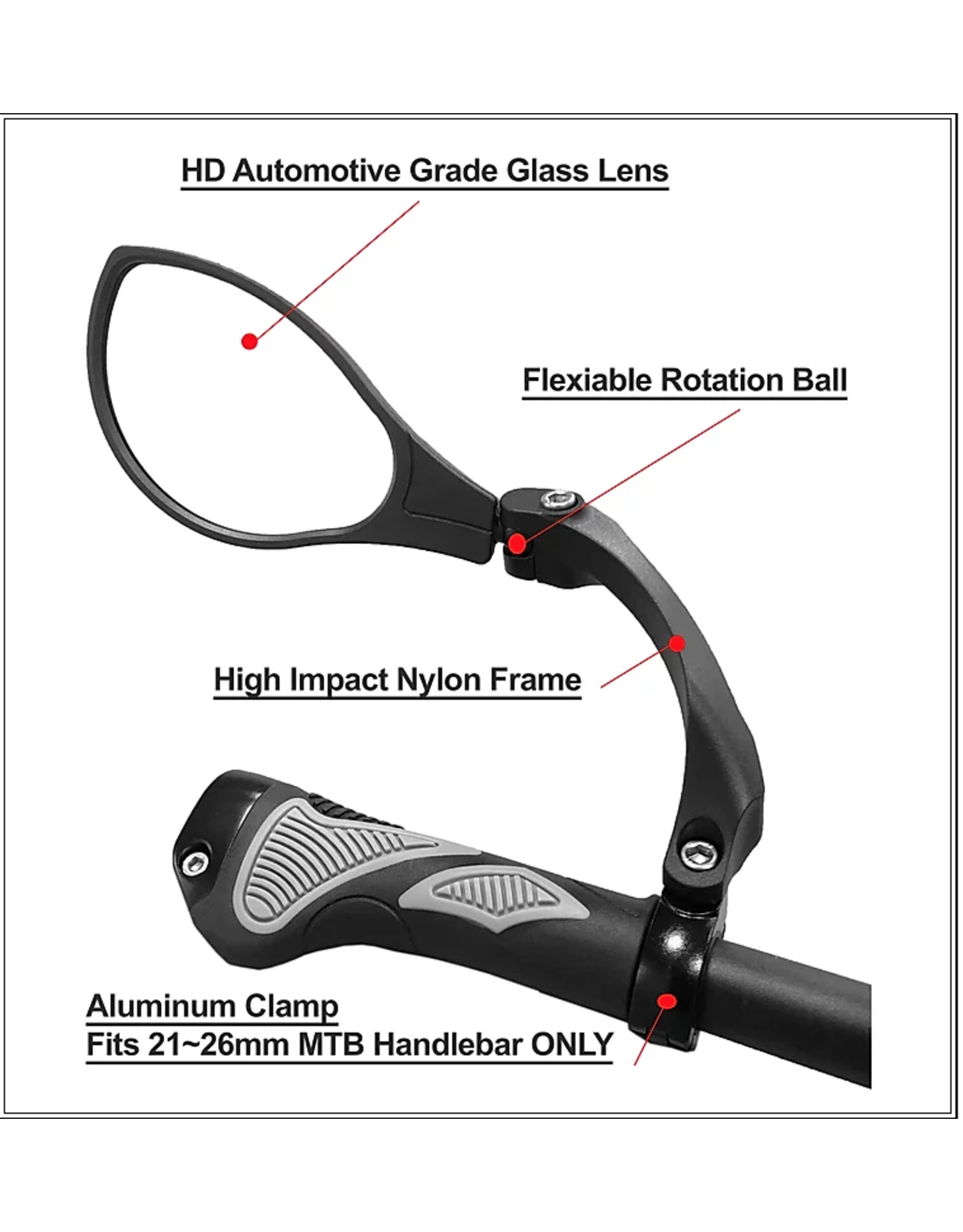 Hafny Hafny Handlebar Bike Mirror - Left - large -adjustable