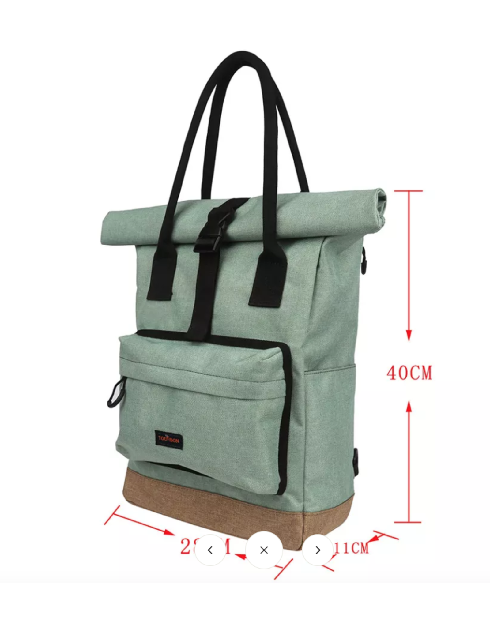 Tourbon TOURBON Nylon Roll-top Clip-On Market Shopper Bike Panniers Shoulder Tote Bag GREEN