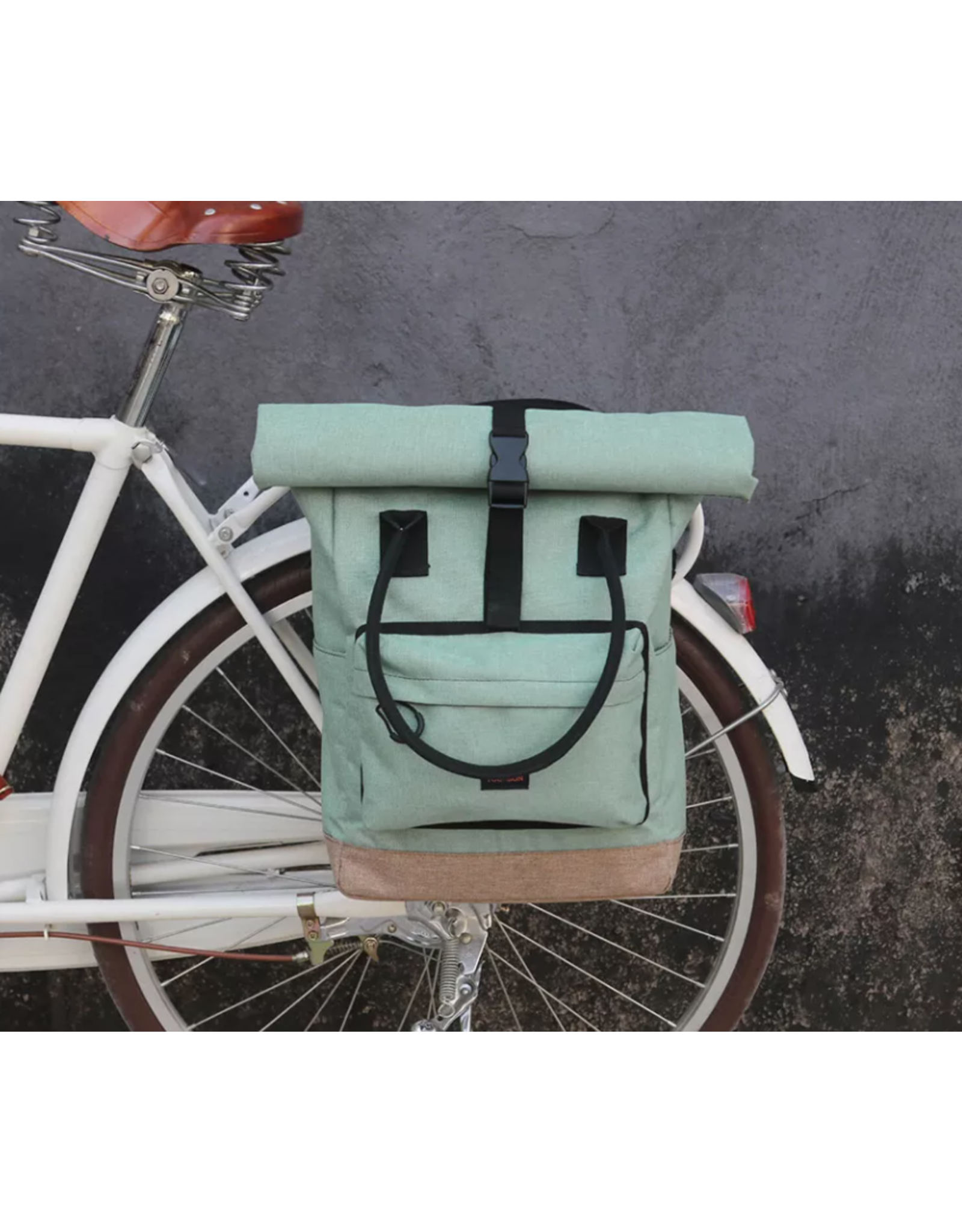 Tourbon TOURBON Nylon Roll-top Clip-On Market Shopper Bike Panniers Shoulder Tote Bag GREEN