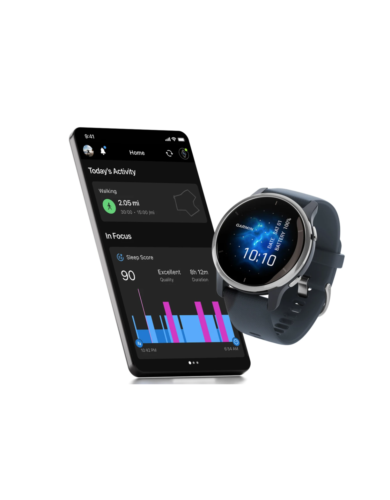 Garmin Garmin Venu® 2 Slate Stainless Steel Bezel with Black Case and Silicone Band