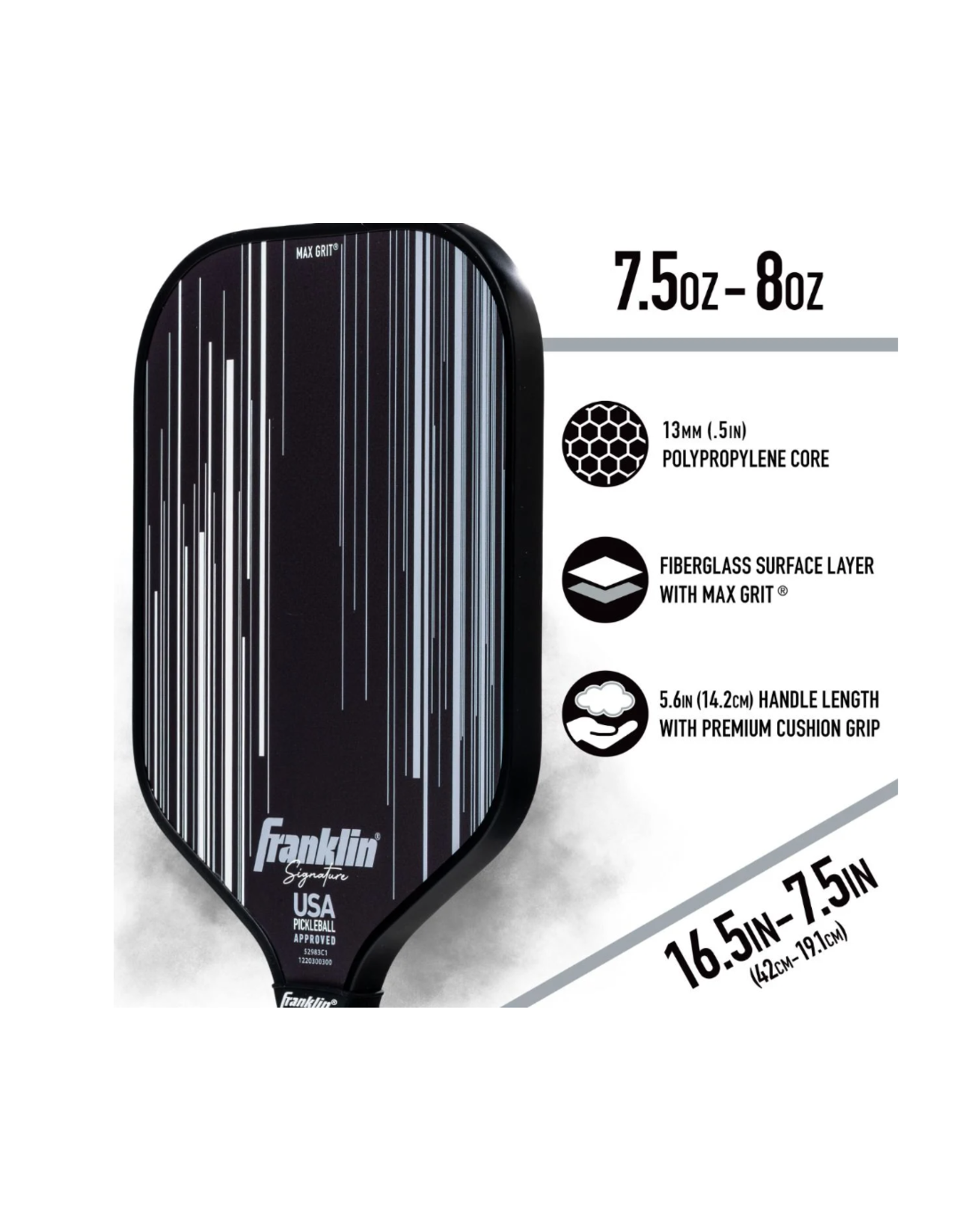 DEMO FRANKLIN SIGNATURE SERIES FIBERGLASS PICKLEBALL PADDLE WITH MAXGRIT® Black 13mm