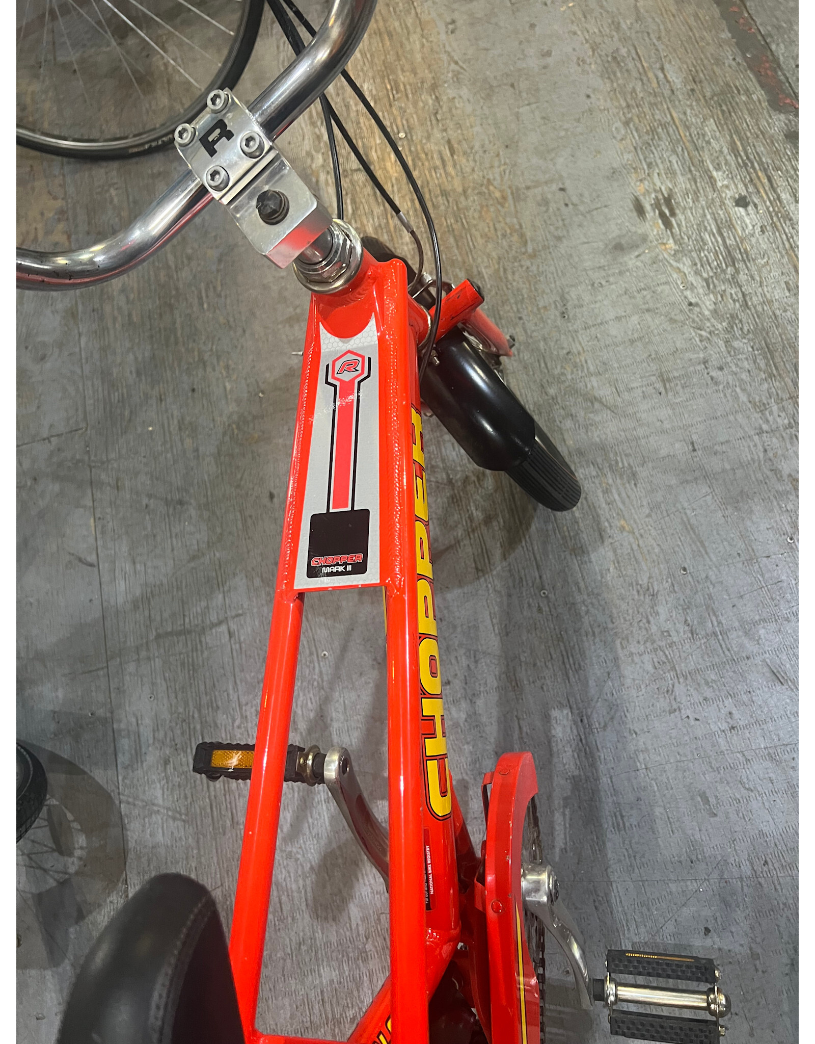raleigh Raleigh Chopper Mark 3 bicycle, with an Arrow Wedge 7005 series red aluminium frame.