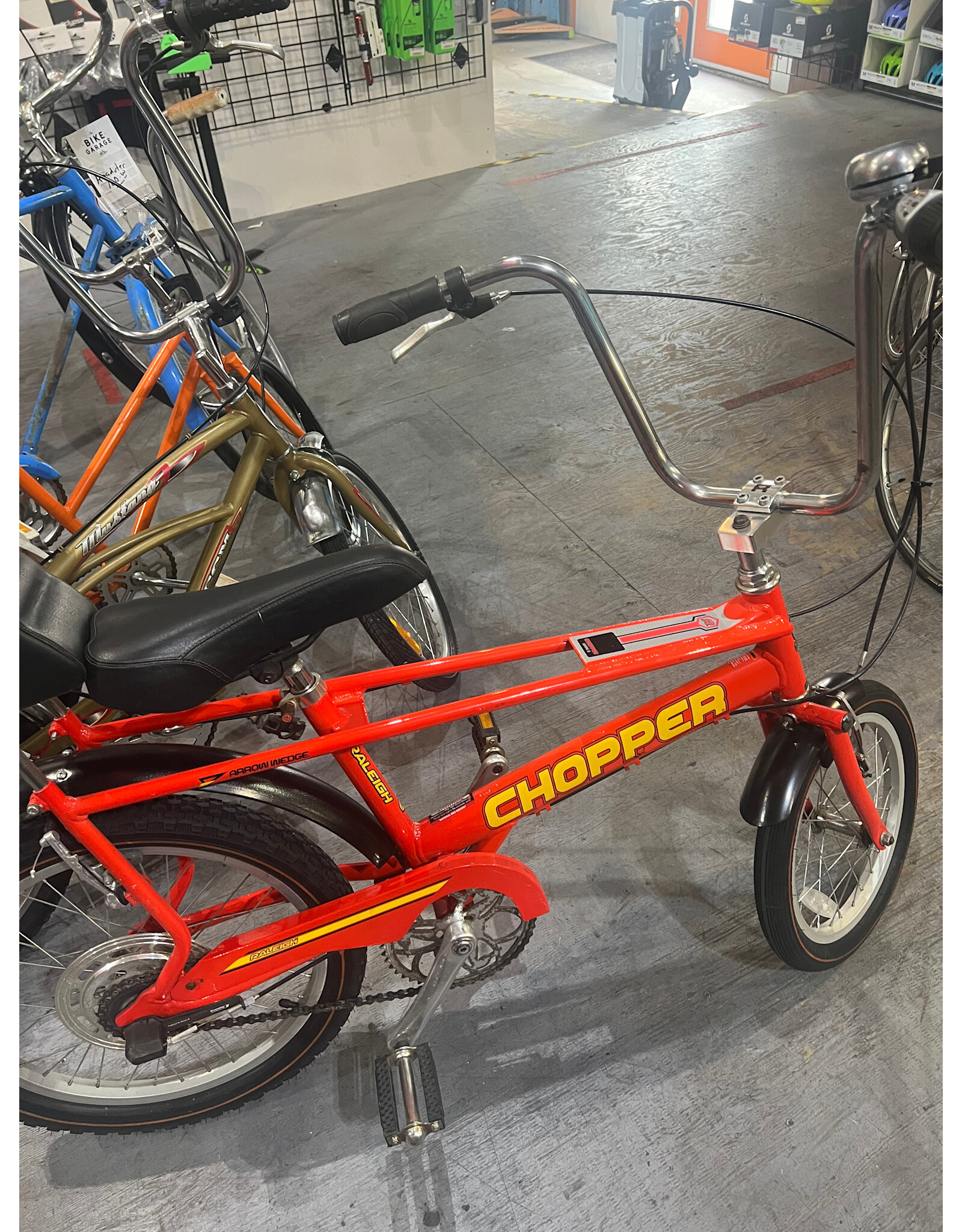 raleigh Raleigh Chopper Mark 3 bicycle, with an Arrow Wedge 7005 series red aluminium frame.