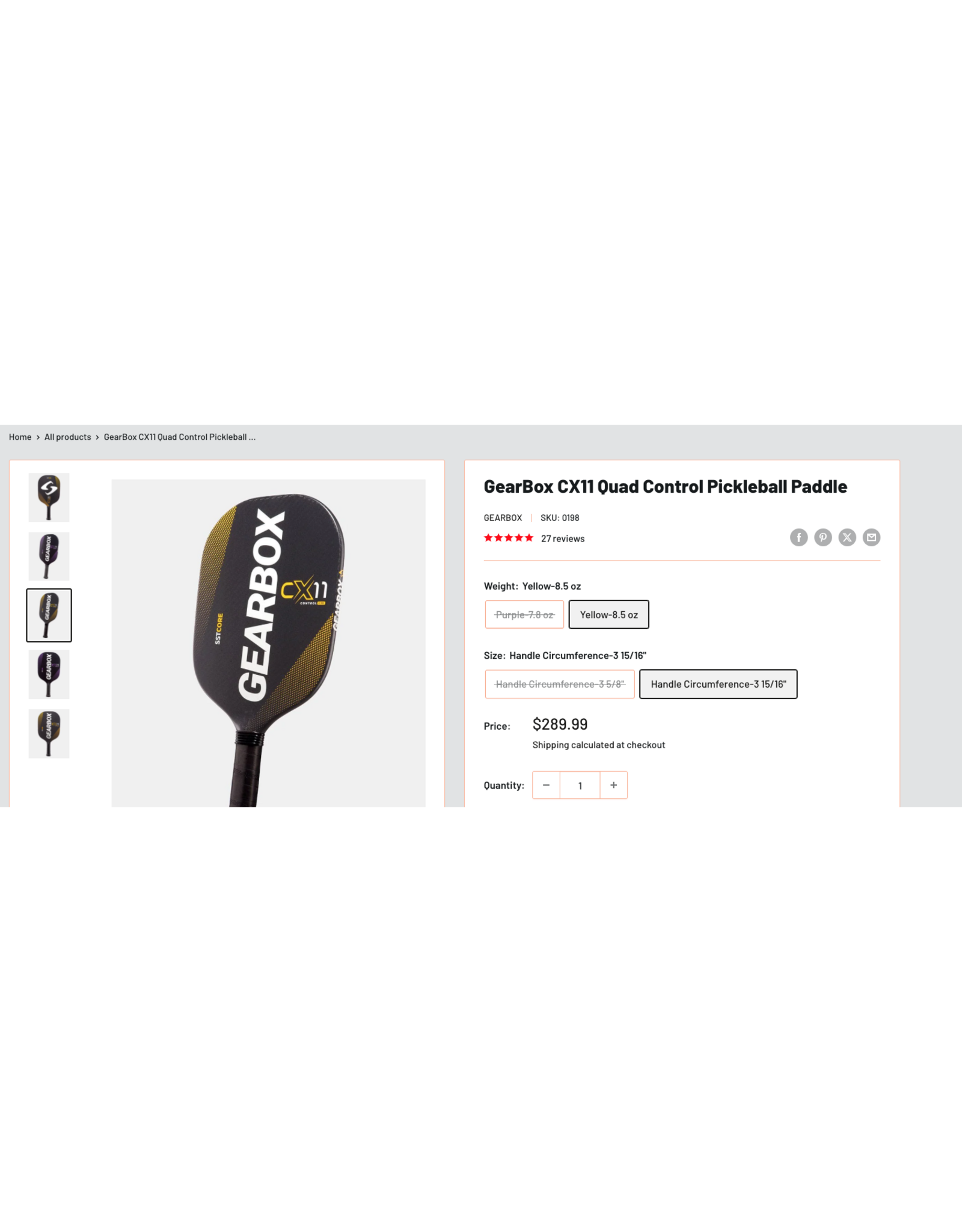 USED - GearBox CX11 Quad Control Pickleball Paddle